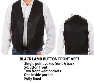 画像2: スカリー ウエスタン ラムレザー ベスト（ブラック）/Scully Western Lamb Leather Vest(Black)