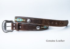 画像2: ノコナ ビーズ &コンチョ  アズテック ウエスタン レザー ベルト（ブラウン）34,36/Nocona Beaded Aztec Belt(Brown) (2)