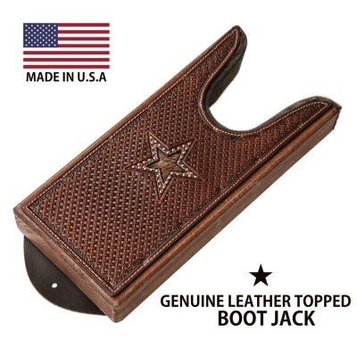 画像1: レザー ブーツジャック  スター・ブラウン（ブーツ・靴を脱ぐ便利道具）/Genuine Leather Topped Boot Jack Star Brown