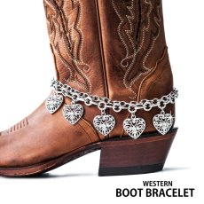 画像1: ブーツ ブレスレット ラインストーンハート シルバー ダブルチェーン/Boot Bracelet (1)