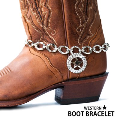 画像1: ブーツ ブレスレット ラインストーン テキサススター・シルバー チェーン/Boot Bracelet