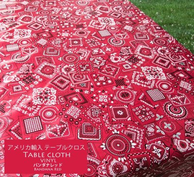 画像1: アメリカ 輸入 テーブルクロス  赤いバンダナデザイン 長いテーブルサイズ可/Tablecloth