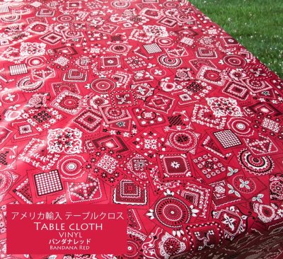 画像1: アメリカ 輸入 テーブルクロス  赤いバンダナデザイン 長いテーブルサイズ可/Tablecloth