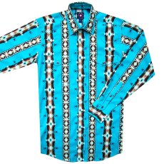 画像2: パンハンドルスリム ウエスタンシャツ ターコイズ/ブラウン（長袖）/Panhandle Slim Long Sleeve Western Shirt(Turquoise/Brown) (2)