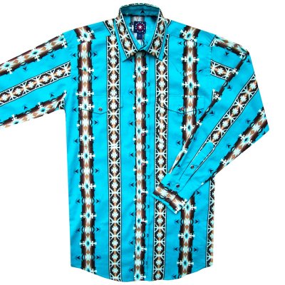 画像2: パンハンドルスリム ウエスタンシャツ ターコイズ/ブラウン（長袖）/Panhandle Slim Long Sleeve Western Shirt(Turquoise/Brown)