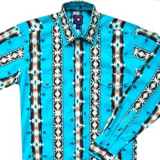 画像1: パンハンドルスリム ウエスタンシャツ ターコイズ/ブラウン（長袖）/Panhandle Slim Long Sleeve Western Shirt(Turquoise/Brown) (1)