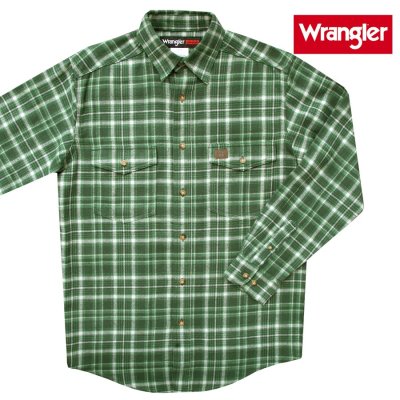 画像1: ラングラー フランネル シャツ（オリーブグリーン・長袖）/Wrangler Long Sleeve Flannel Work Shirt(Olive Green)