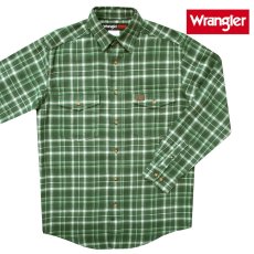 画像1: ラングラー フランネル シャツ（オリーブグリーン・長袖）/Wrangler Long Sleeve Flannel Work Shirt(Olive Green) (1)