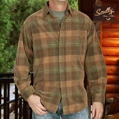 画像1: スカリー 長袖 コーデュロイ シャツ ブラウン・グリーンS/Scully Long Sleeve Corduroy Plaid Shirt 