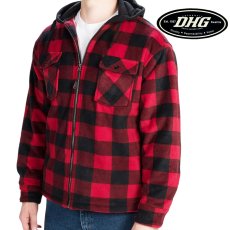 画像1: DHG フリース フードつき ジャケット（レッドxブラック バッファローチェック）/DHG Fleece Hooded Jacket(Buffalo Plaid/RedxBlack) (1)