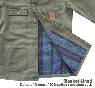 画像3: カーハート サンドストーン ブランケットラインド チョアー コート（C02 アーミーグリーン）/Carhartt Blanket Lined Sandstone Chore Coat(Army Green)