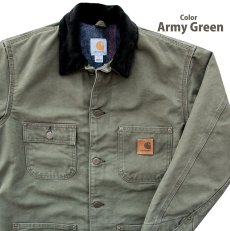 画像2: カーハート サンドストーン ブランケットラインド チョアー コート（C02 アーミーグリーン）/Carhartt Blanket Lined Sandstone Chore Coat(Army Green) (2)