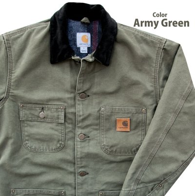 画像2: カーハート サンドストーン ブランケットラインド チョアー コート（C02 アーミーグリーン）/Carhartt Blanket Lined Sandstone Chore Coat(Army Green)