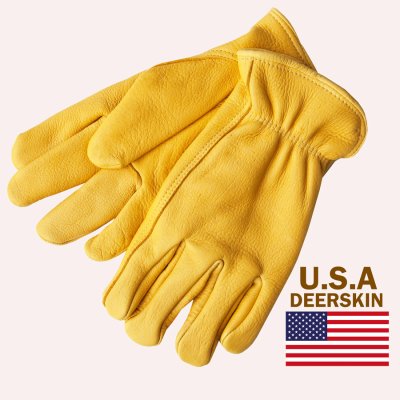 画像1: 鹿皮 手袋 アメリカン ディアーレザー グローブ パインイエロー（フリースライニング付）/Genuine American Deer Leather Gloves
