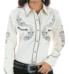 画像2: スカリー ロープ&ローズ 刺繍 ウエスタン シャツ（長袖/バニラ）M/Scully Long Sleeve Western Shirt(Women's) (2)
