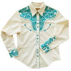 画像1: スカリー 刺繍 ウエスタン シャツ（長袖/クリーム・ターコイズ）/Scully Long Sleeve Western Shirt(Women's) (1)