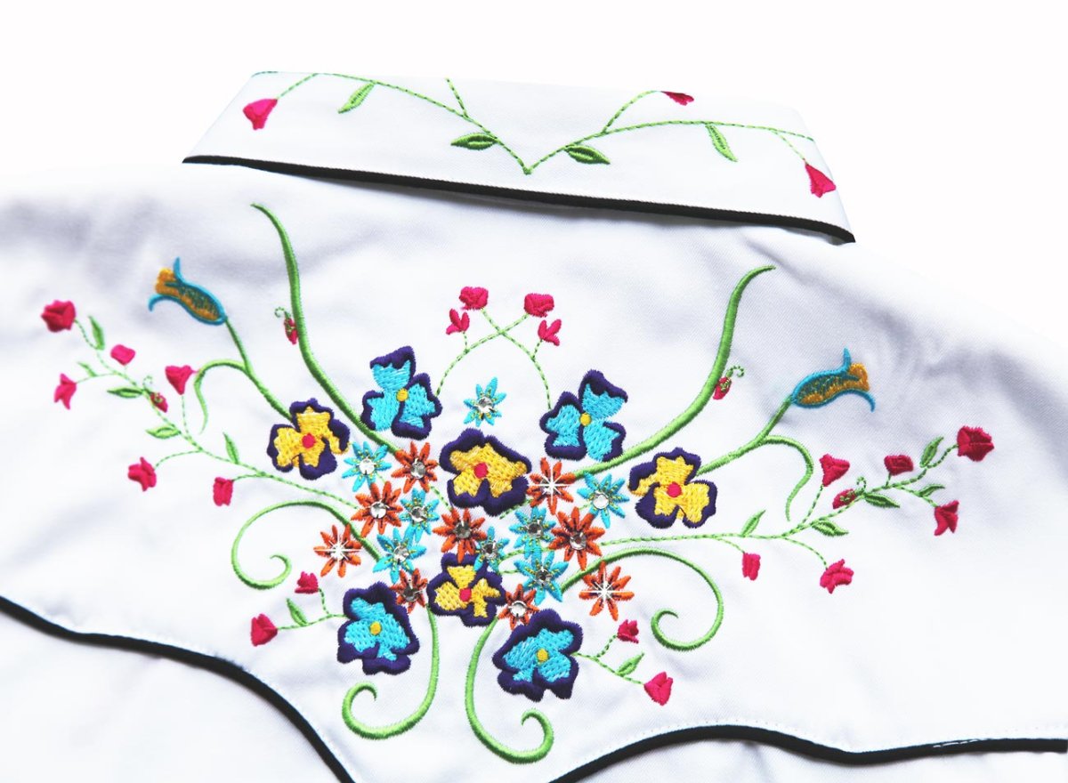 画像4: スカリー ラインストーン&刺繍 フローラル ウエスタン シャツ（キャップスリーブ/ホワイト）/Scully Western Shirt(Women's) (4)