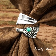 画像1: スカーフ スライド スカーフ留め ウエスタン 大判スカーフ ワイルドラグ用（フェザー・ターコイズ）/Scarf Slide Feather Wrap Turquoise(Silver) (1)