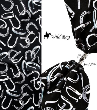 画像1: ワイルドラグ（カウボーイ大判スカーフ）ホースシュー（ブラック）/100% Silk Wild Rags Horseshoe(Black)