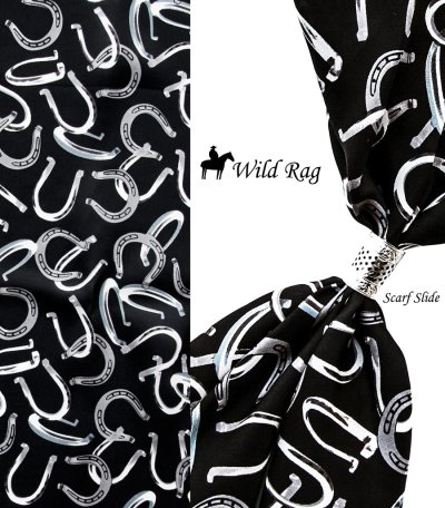 画像1: オースティン アクセント ワイルドラグ（カウボーイ大判スカーフ）ホースシュー（ブラック）/Austin Accent Inc.100% Silk Wild Rags Horseshoe(Black)