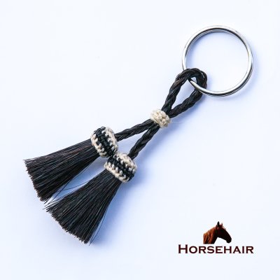 画像1: 馬の毛 ホースヘアー ダブル タッセル キーホルダー（ブラック）/Horse Hair DoubleTassel Keychain