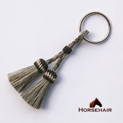 画像1: 馬の毛 ホースヘアー ダブル タッセル キーホルダー(グレー)/Horse Hair DoubleTassel Keychain
