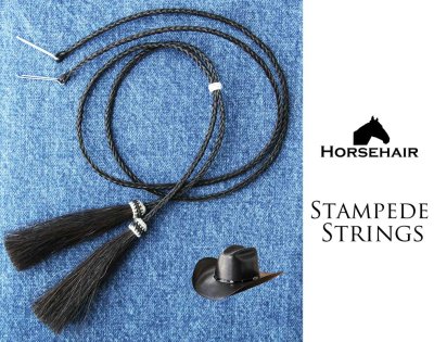 画像1: ハット用 あご紐  馬の毛 ホースヘアー スタンピード ストリングス ブラック/Horse Hair Stampede Strings(Black)