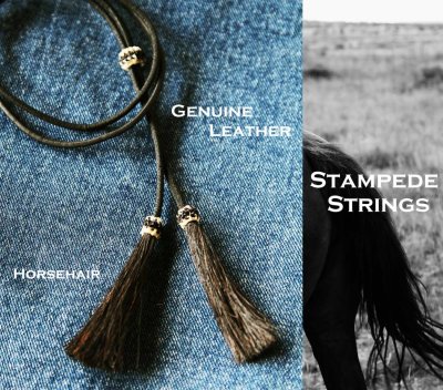 画像1: レザー ホースヘアー スタンピード ストリングス プレーン ブラック・ブラック（ハット用あごひも）/Leather w/horse Hair Stampede Strings