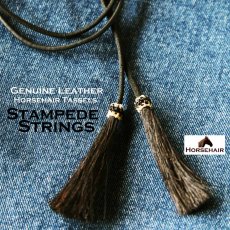 画像1: レザー ホースヘアー スタンピード ストリングス プレーン ブラック・ブラック（ハット用あごひも）/Leather w/horse Hair Stampede Strings (1)