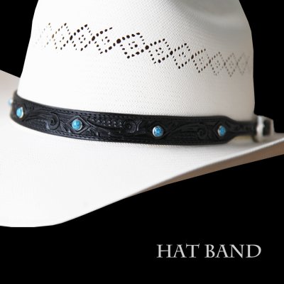 画像1: レザー ハット バンド（クラフトブラック・ターコイズ）/Leather Hat Band(Black/Turquoise)