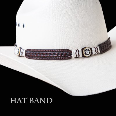 画像1: レザー ハット バンド スター＆ローハイド（ブラウン）/Leather Hat Band(Brown)