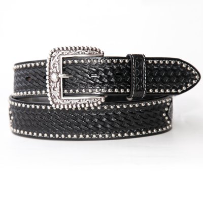 画像2: アリアット ウエスタン ベルト ハンドクラフト ブラックレザー &シルバー アズテックコンチョ/Ariat Western Leather Belt(Black/Silver)