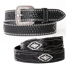 画像1: アリアット ウエスタン ベルト ハンドクラフト ブラックレザー &シルバー アズテックコンチョ/Ariat Western Leather Belt(Black/Silver) (1)