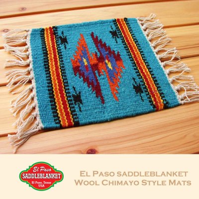 画像1: エルパソサドルブランケット サウスウエスト チマヨデザイン ラグマット（約27cmx26cm）/El Paso Saddleblanket Wool Chimayo Style Mats