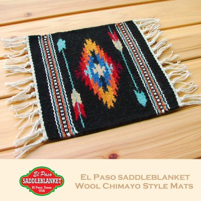 画像1: エルパソサドルブランケット サウスウエスト チマヨデザイン ラグマット（約27cmx26cm）/El Paso Saddleblanket Wool Chimayo Style Mats