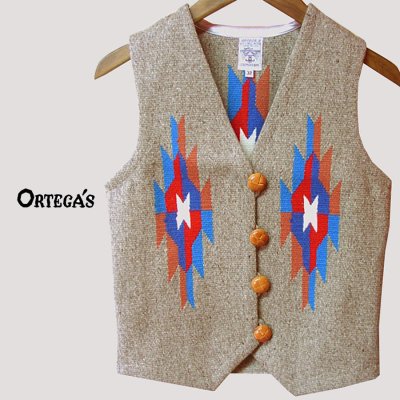 画像1: オルテガ チマヨ ベスト 32・100%ウール手織り/CHIMAYO ORTEGA'S HAND WOVEN 100% ALL WOOL VEST(Women's)