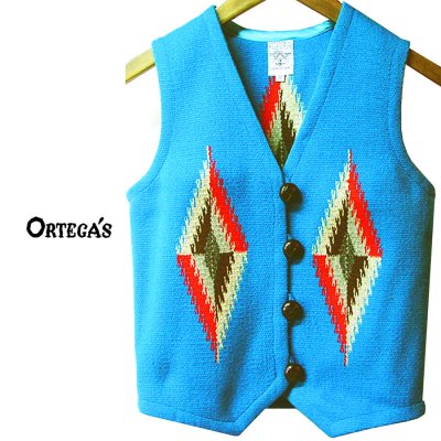 画像1: オルテガ チマヨ ベスト 32・100%ウール手織り/CHIMAYO ORTEGA'S HAND WOVEN 100% ALL WOOL VEST(Women's)