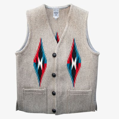 画像1: オルテガ ベスト ポケットつき 40・アメリカ チマヨ 100%ウール手織り/CHIMAYO ORTEGA'S HAND WOVEN 100% ALL WOOL VEST