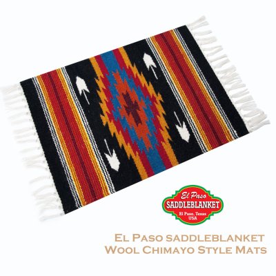 画像1: エルパソサドルブランケット チマヨデザイン ウール ラグマット（約52cmx39cm）/El Paso Saddleblanket Wool Chimayo Style Mats