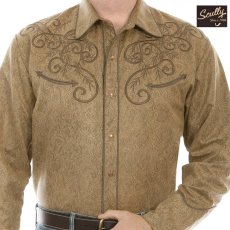 画像1: スカリー フローラルエンボス スクロール 刺繍 ウエスタン シャツ（長袖/タン）S/Scully Long Sleeve Embroidered Western Shirt(Men's) (1)