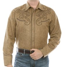 画像3: スカリー フローラルエンボス スクロール 刺繍 ウエスタン シャツ（長袖/タン）S/Scully Long Sleeve Embroidered Western Shirt(Men's) (3)