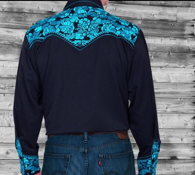 画像2: スカリー ウエスタン 刺繍 シャツ（長袖/ブラック・ターコイズ）/Scully Long Sleeve Embroidered Western Shirt(Men's)