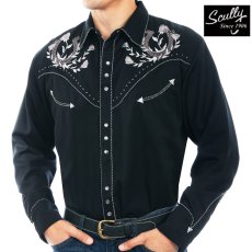 画像3: スカリー 蹄鉄&ローズ 刺繍 ウエスタン シャツ（長袖/ブラック）XS/Scully Horseshoe & Roses Embroidered Long Sleeve Western Shirt(Men's) (3)