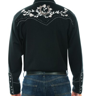 画像3: スカリー 蹄鉄&ローズ 刺繍 ウエスタン シャツ（長袖/ブラック）XS/Scully Horseshoe & Roses Embroidered Long Sleeve Western Shirt(Men's)