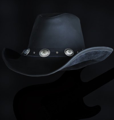 画像1: レザー製 アメリカン コンチョ ハット（ブラック）/Leather Concho Hat(Black)