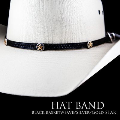 画像2: ゴールドスター レザー ハット バンド（ブラック）/Leather Hat Band(Black/Silver/Gold Star Concho)