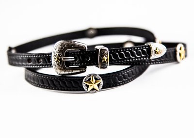 画像1: ゴールドスター レザー ハット バンド（ブラック）/Leather Hat Band(Black/Silver/Gold Star Concho)