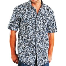 画像1: パンハンドルスリム ラフストック 半袖 ウエスタン シャツ ホワイト・ブルー L（身幅64cm）/ Rough Stock by Panhandle Slim Short Sleeve Western Shirt (1)