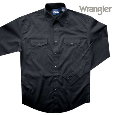 画像1: ラングラー ウエスタンシャツ ブラック無地（長袖）/Wrangler Long Sleeve Western Shirt(Black) 71105BK