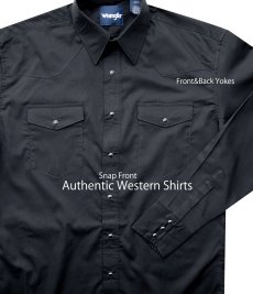 画像2: ラングラー ウエスタンシャツ ブラック無地（長袖）/Wrangler Long Sleeve Western Shirt(Black) 71105BK (2)